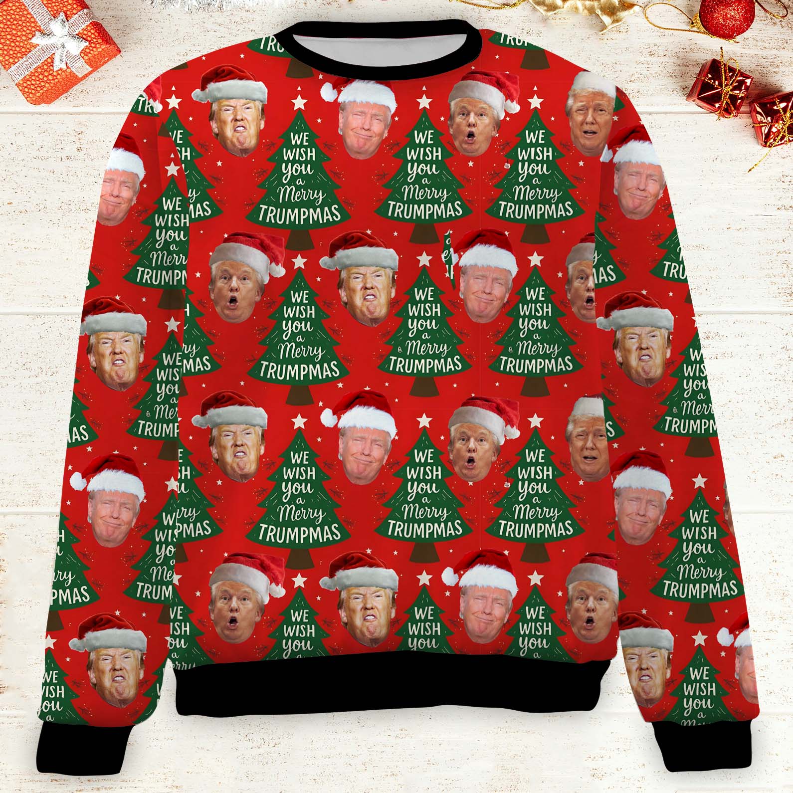 Funny Trump Santa Face Ugly Sweater, President Donald Trump Christmas All-Over-Printed Sweatshirt 683413 - GOP