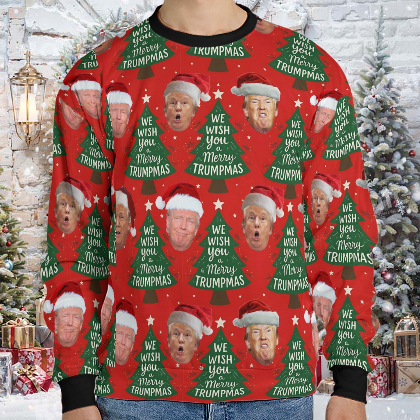 Funny Trump Santa Face Ugly Sweater, President Donald Trump Christmas All-Over-Printed Sweatshirt 683413 - GOP