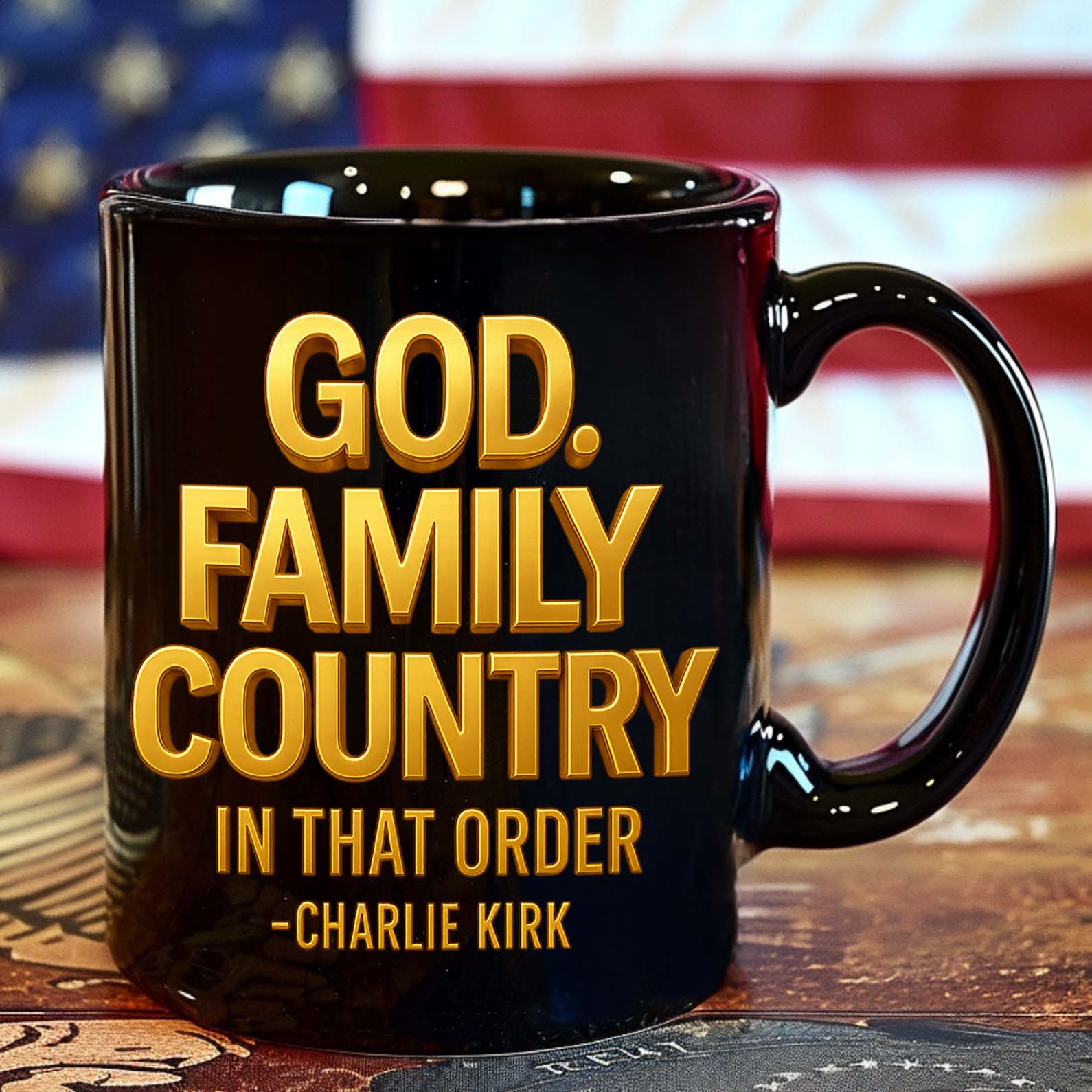 God Family Country Mug | Charlie Kirk Coffee Mug | Justice For Charlie Kirk Black Mug 683416