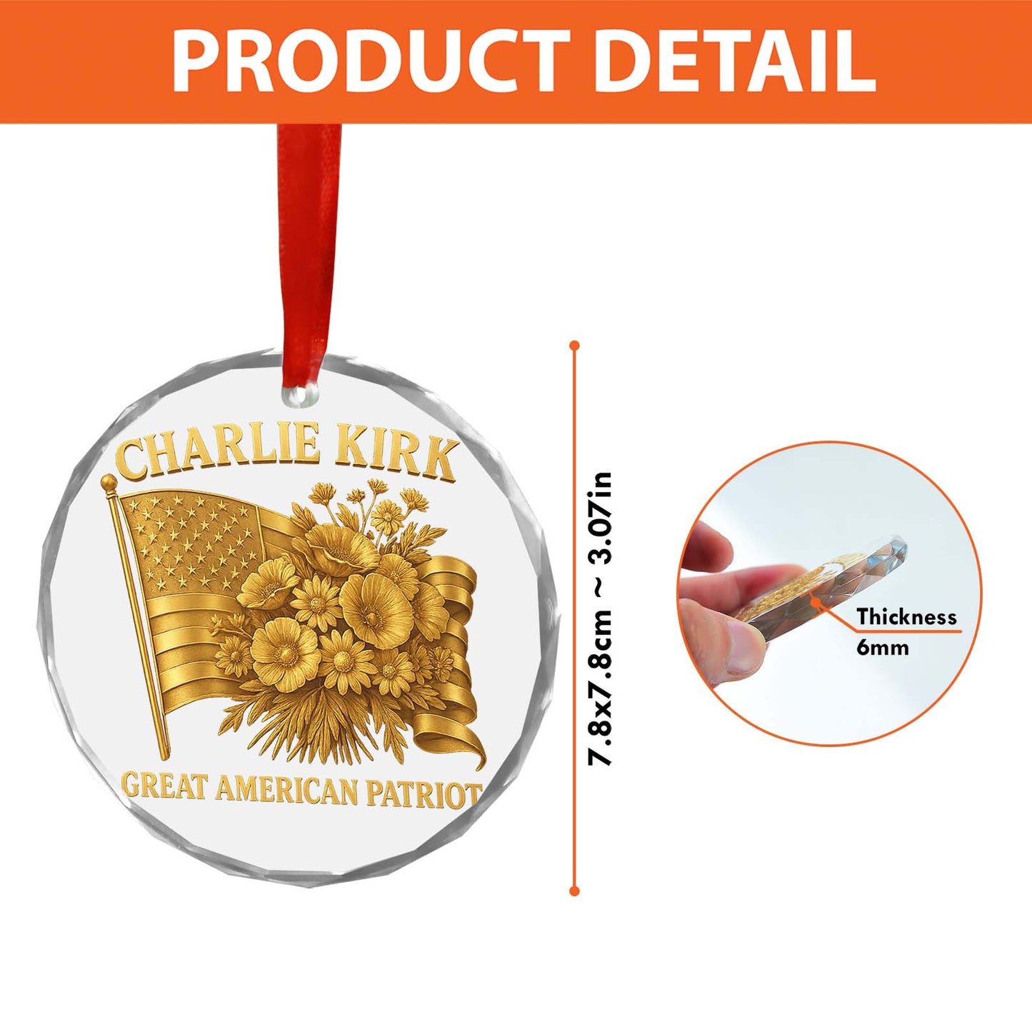 Charlie Kirk Great American Patriot Glass Ornament | Charlie Kirk Ornament | Justice For Charlie Kirk Ornament 683417