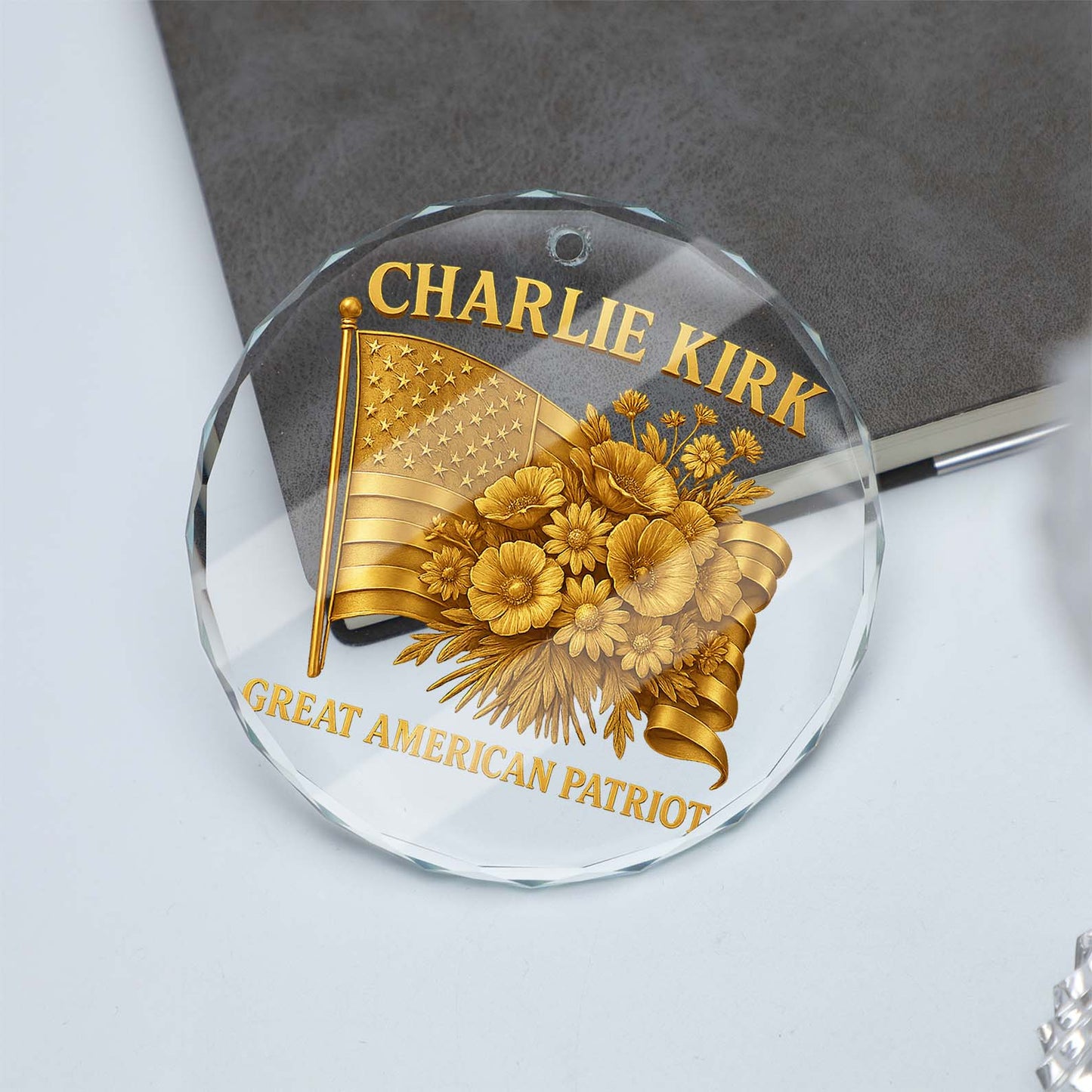 Charlie Kirk Great American Patriot Glass Ornament | Charlie Kirk Ornament | Justice For Charlie Kirk Ornament 683417