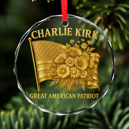 Charlie Kirk Great American Patriot Glass Ornament | Charlie Kirk Ornament | Justice For Charlie Kirk Ornament 683417