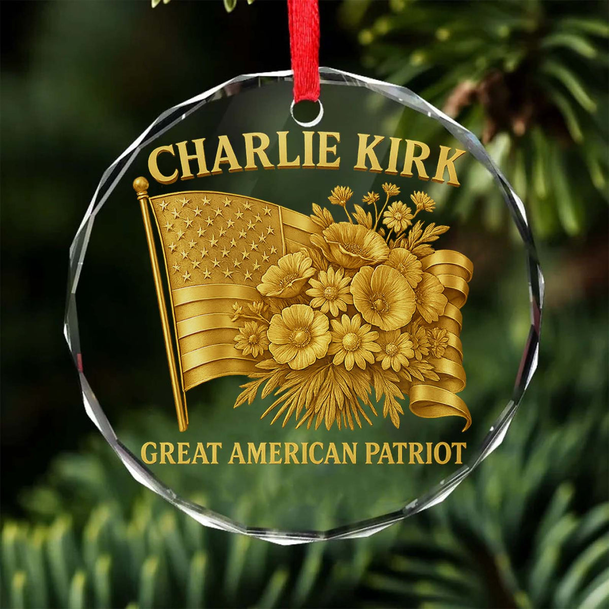 Charlie Kirk Great American Patriot Glass Ornament | Charlie Kirk Ornament | Justice For Charlie Kirk Ornament 683417
