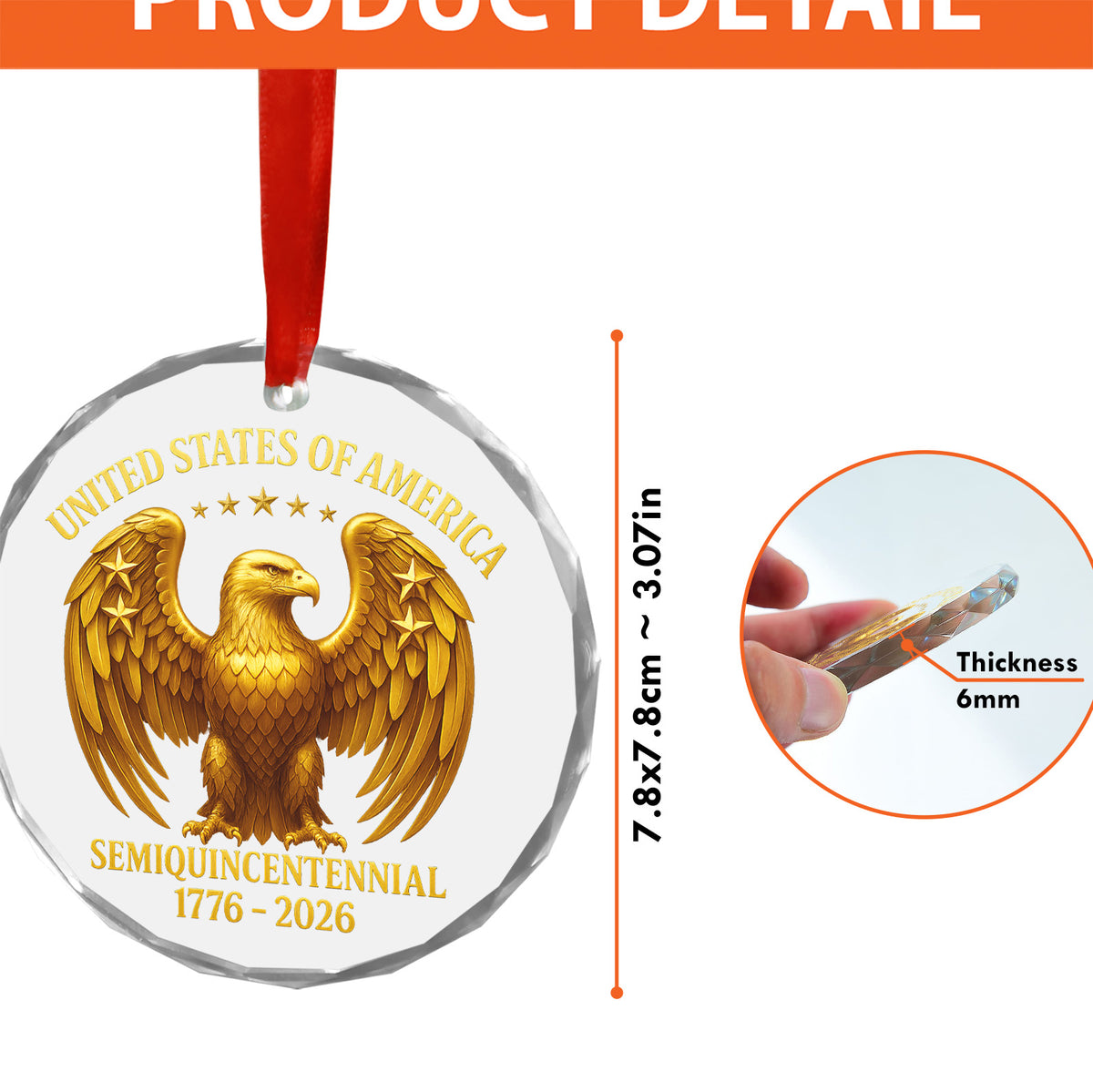 250 Years Anniversary Glass Ornament | 1776–2026 Patriotic Christmas Ornament | 250th Years United States of America Ornament 683422