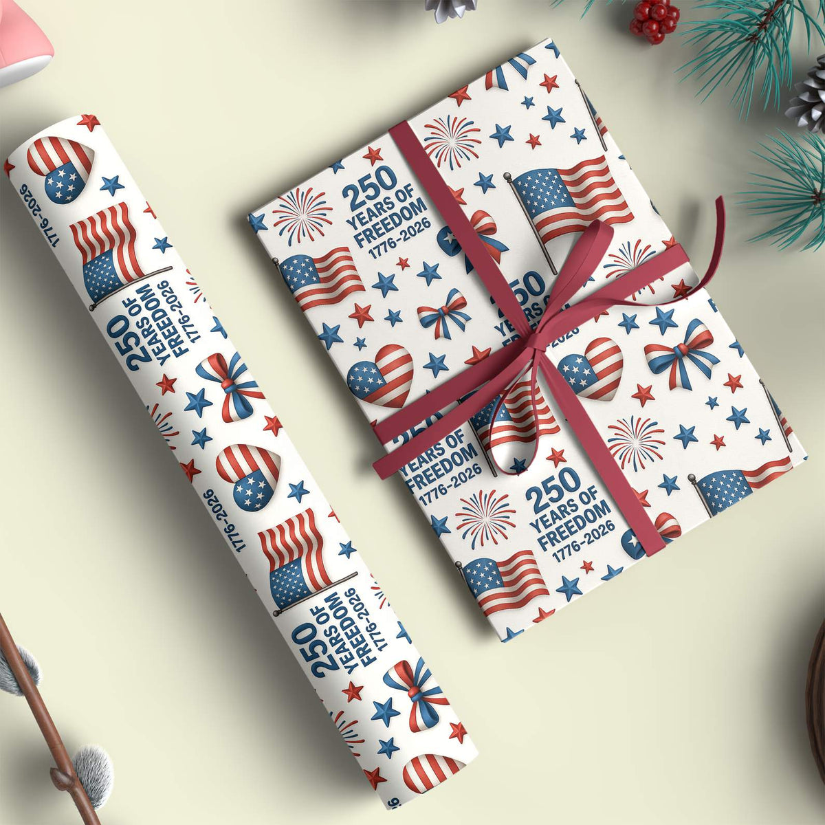 250 Years of Freedom Wrapping Paper, Patriotic 1776–2026 Wrapping Paper, Christmas Wrapping Paper 683443