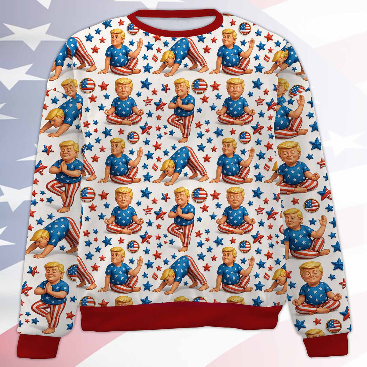 Funny Trump Santa Yoga Ugly Sweater | Donald Trump All Over Print Christmas Sweatshirt | MAGA Gift for Men Women 683445 - GOP