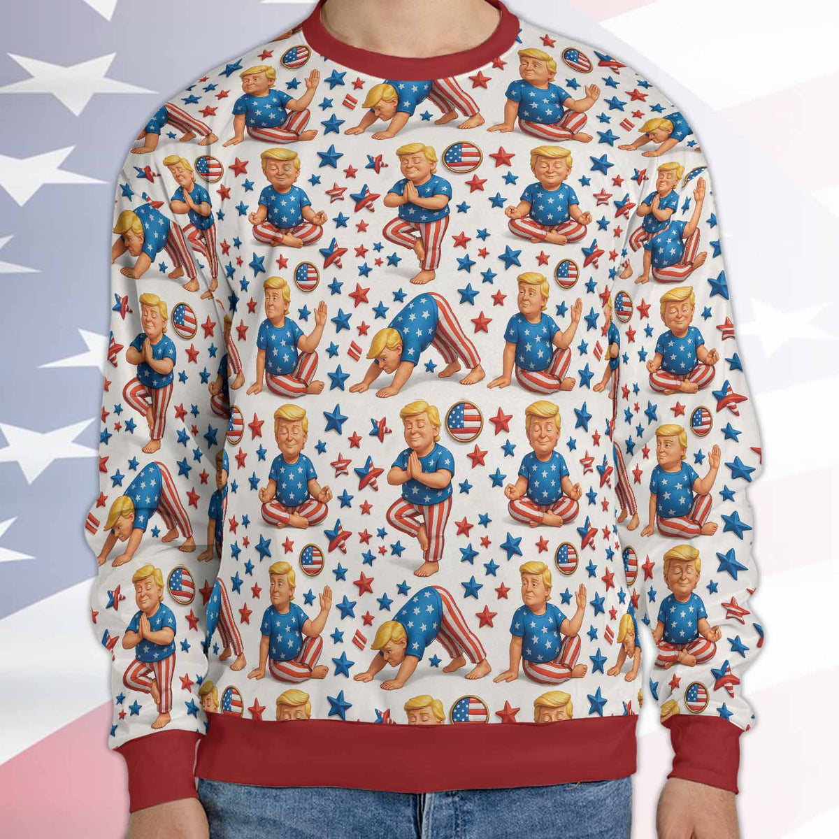 Funny Trump Santa Yoga Ugly Sweater | Donald Trump All Over Print Christmas Sweatshirt | MAGA Gift for Men Women 683445 - GOP