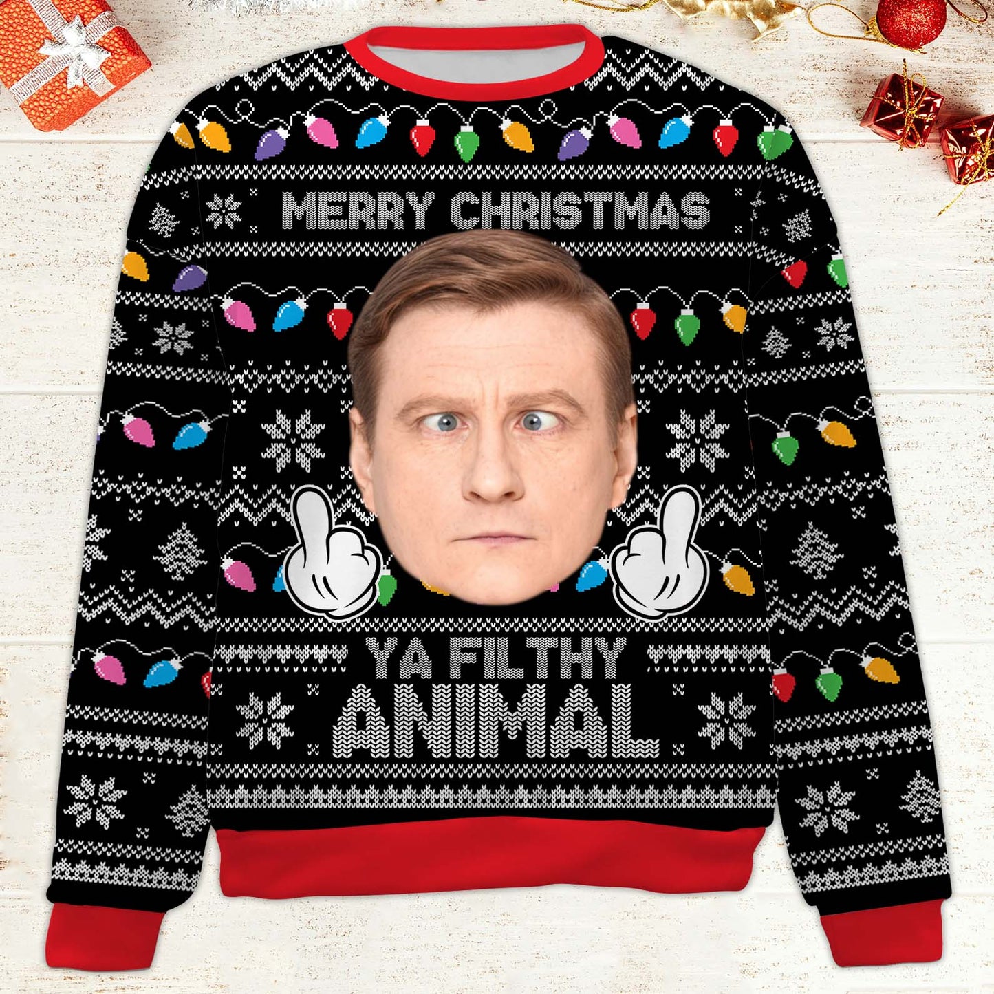 Merry Christmas Ya Filthy Animal Custom Face Ugly Sweater, Custom Photo Christmas All-Over-Printed Sweatshirt, Gift For Dog Lovers Cat Lovers 683467