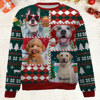 Custom Photo Patchwork Ugly Sweater, Personalized Christmas All-Over-Printed Sweatshirt, Gifts For Dog Lovers, Cat Lovers 683495