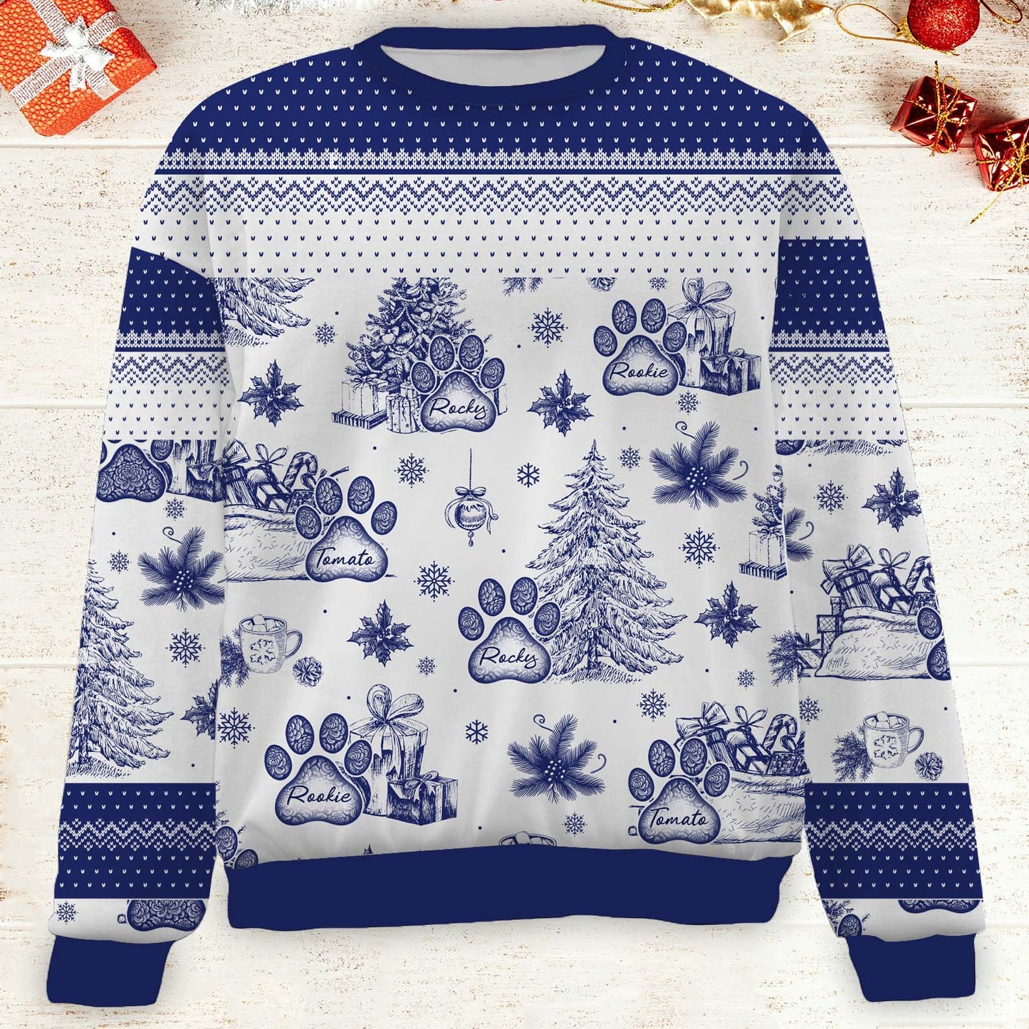 Custom Dogs Name Toile De Jouy Ugly Ugly Sweater | Personalized Christmas All-Over-Printed Sweatshirt | Gift For Dog Lovers 683510