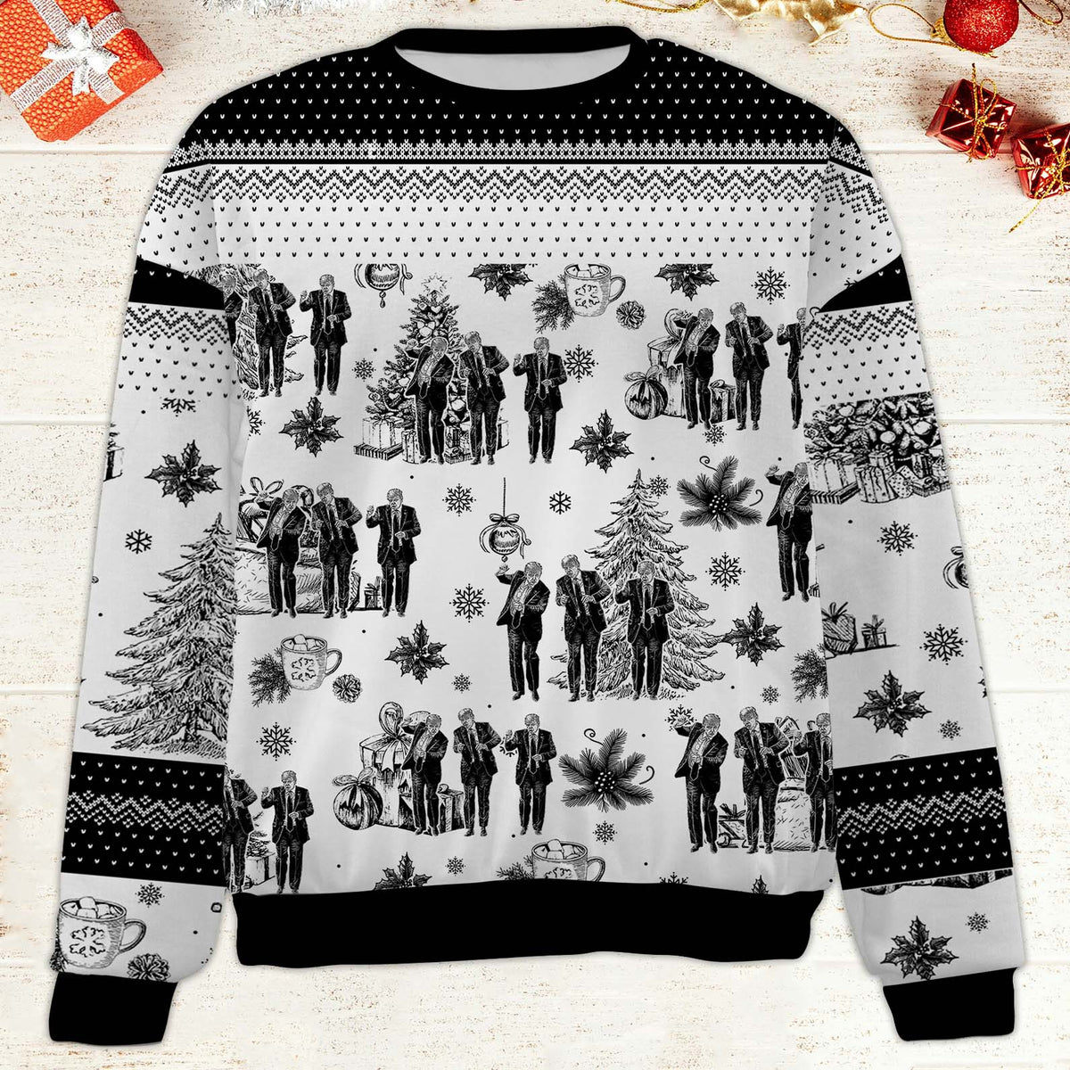 Funny Trump Dancing Toile De Jouy Ugly Sweater, President Donald Trump Christmas All-Over-Printed Sweatshirt, Republican Gift 683511 - GOP