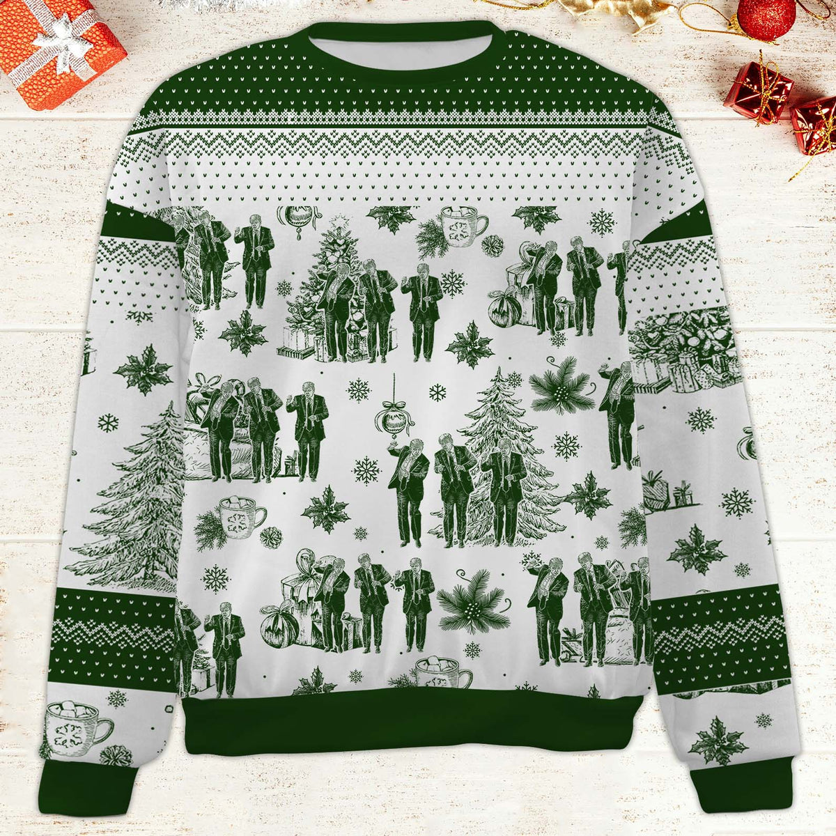 Funny Trump Dancing Toile De Jouy Ugly Sweater, President Donald Trump Christmas All-Over-Printed Sweatshirt, Republican Gift 683511 - GOP