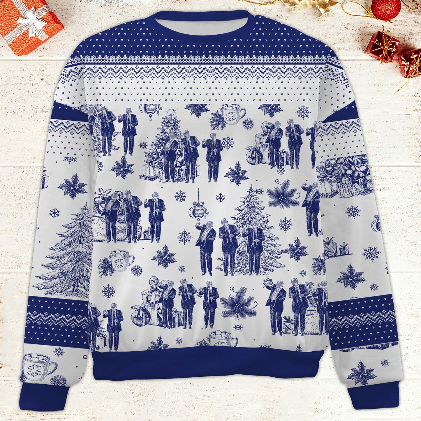 Funny Trump Dancing Toile De Jouy Ugly Sweater, President Donald Trump Christmas All-Over-Printed Sweatshirt, Republican Gift 683511 - GOP