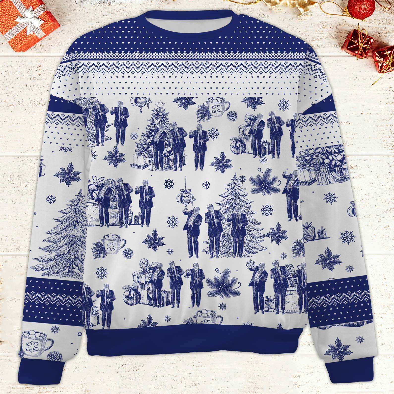 Funny Trump Dancing Toile De Jouy Ugly Sweater, President Donald Trump Christmas All-Over-Printed Sweatshirt, Republican Gift 683511 - GOP