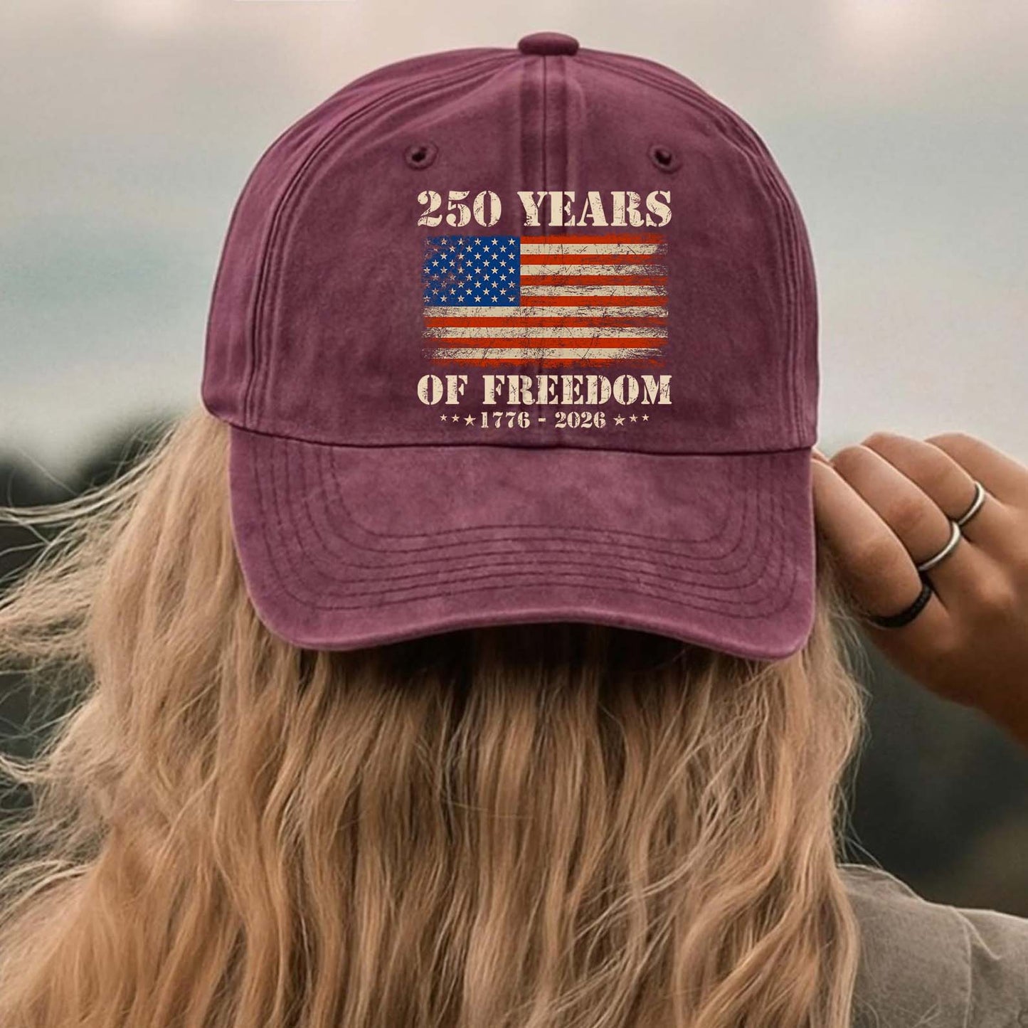 250 Years Of Freedom 1776-2026 Printed Vintage Washed Denim Baseball Cap | Patriotic 4th Of July Hat 683522