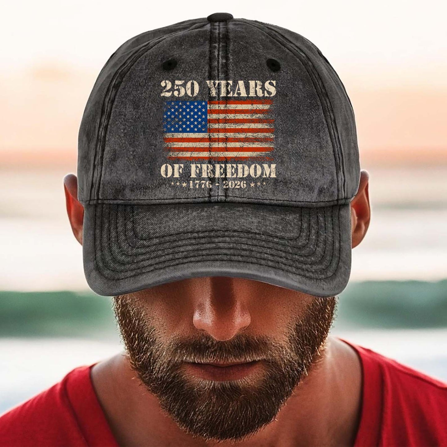 250 Years Of Freedom 1776-2026 Printed Vintage Washed Denim Baseball Cap | Patriotic 4th Of July Hat 683522