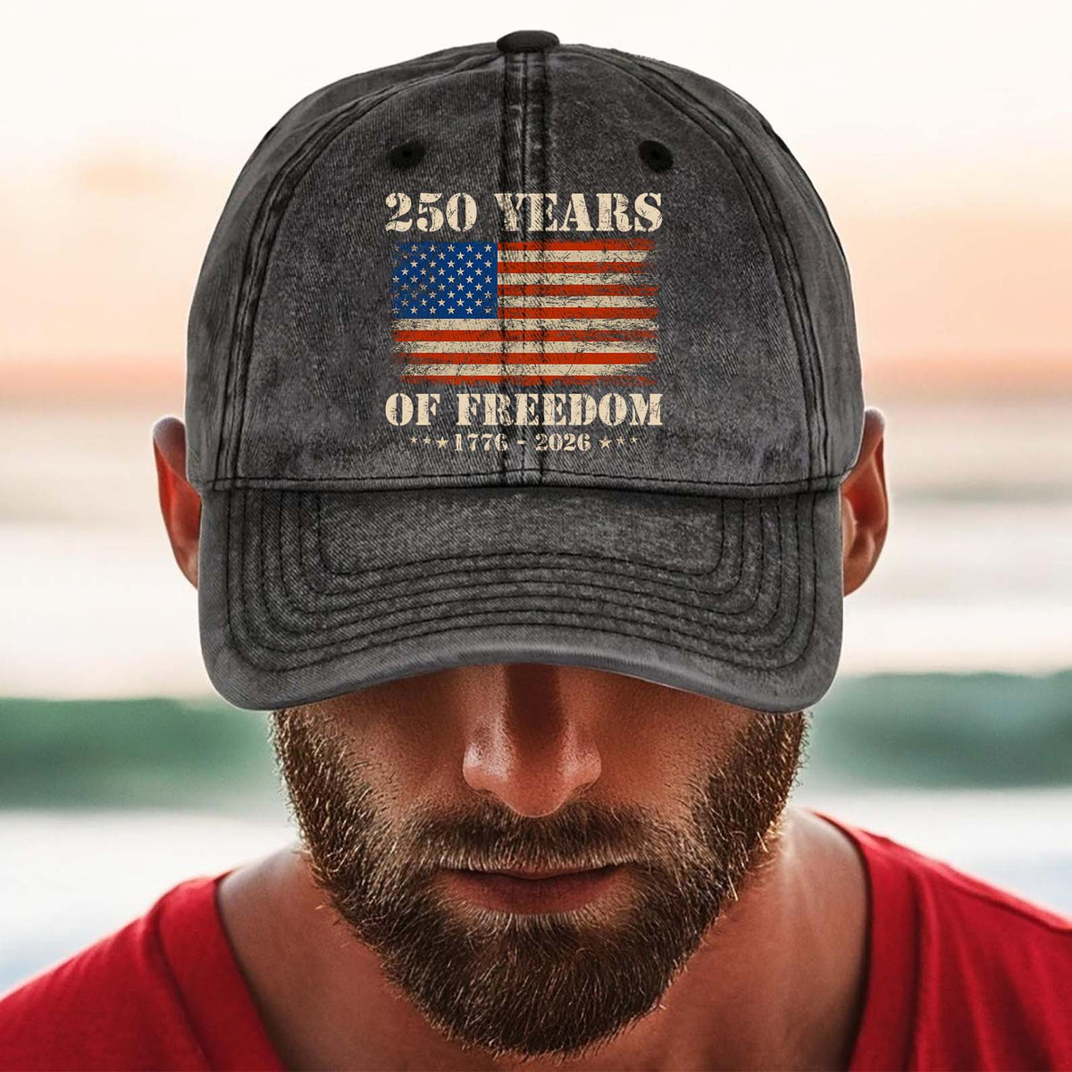 250 Years Of Freedom 1776-2026 Printed Vintage Washed Denim Baseball Cap | Patriotic 4th Of July Hat 683522