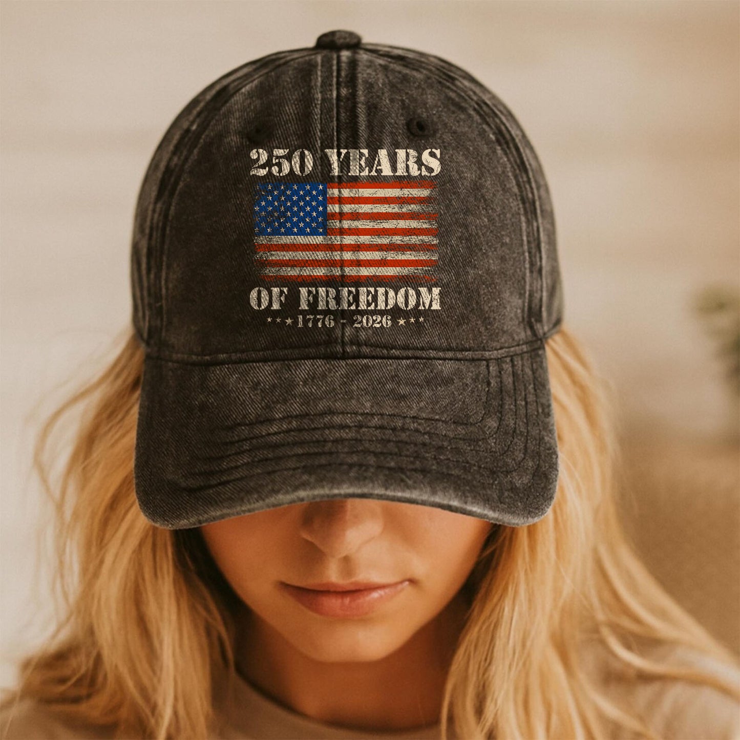 250 Years Of Freedom 1776-2026 Printed Vintage Washed Denim Baseball Cap | Patriotic 4th Of July Hat 683522