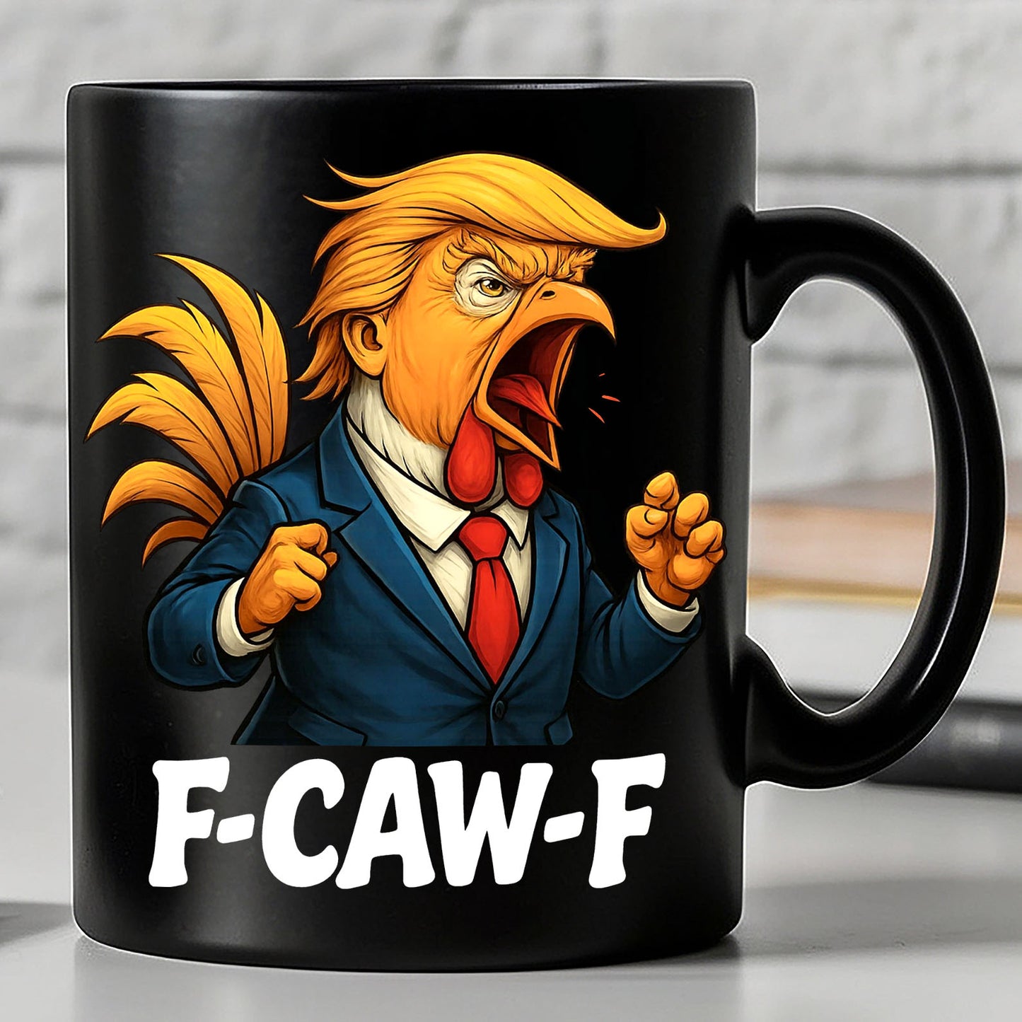F-Caw-F Trump Rooster Mug | Funny Donald Trump Vintage Retro Mug | Donald Trump 45 47 Black Mug 683535 - GOP