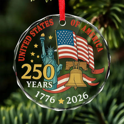 250 Year USA Glass Ornament | Patriotic 250th Anniversary Christmas Decoration | 1776–2026 USA Keepsake Gift 683050