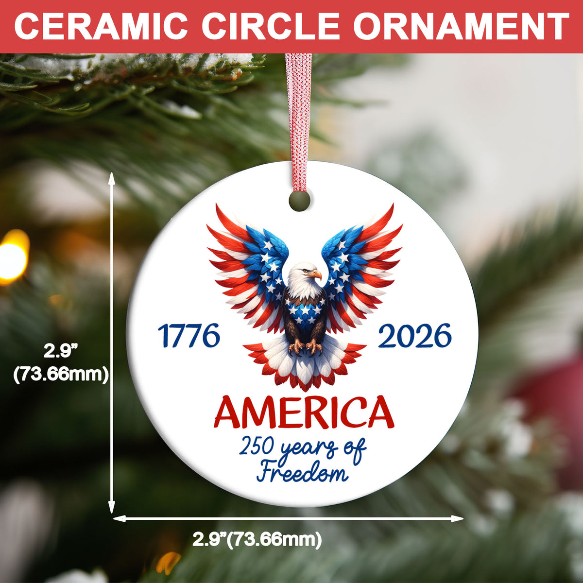 250 Years Ceramic Ornament | Patriotic Independence Day Ornament | 1776–2026 USA Decoration 683604