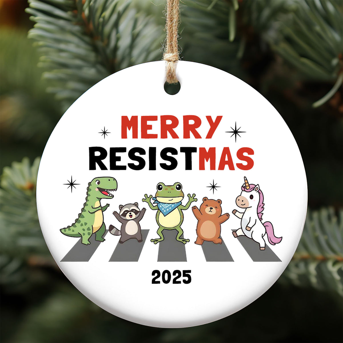 Resist Portland Frog Ceramic Ornament | Merry Resistmas Anti Trump Ornament | FDT Political Christmas Decoration 683607