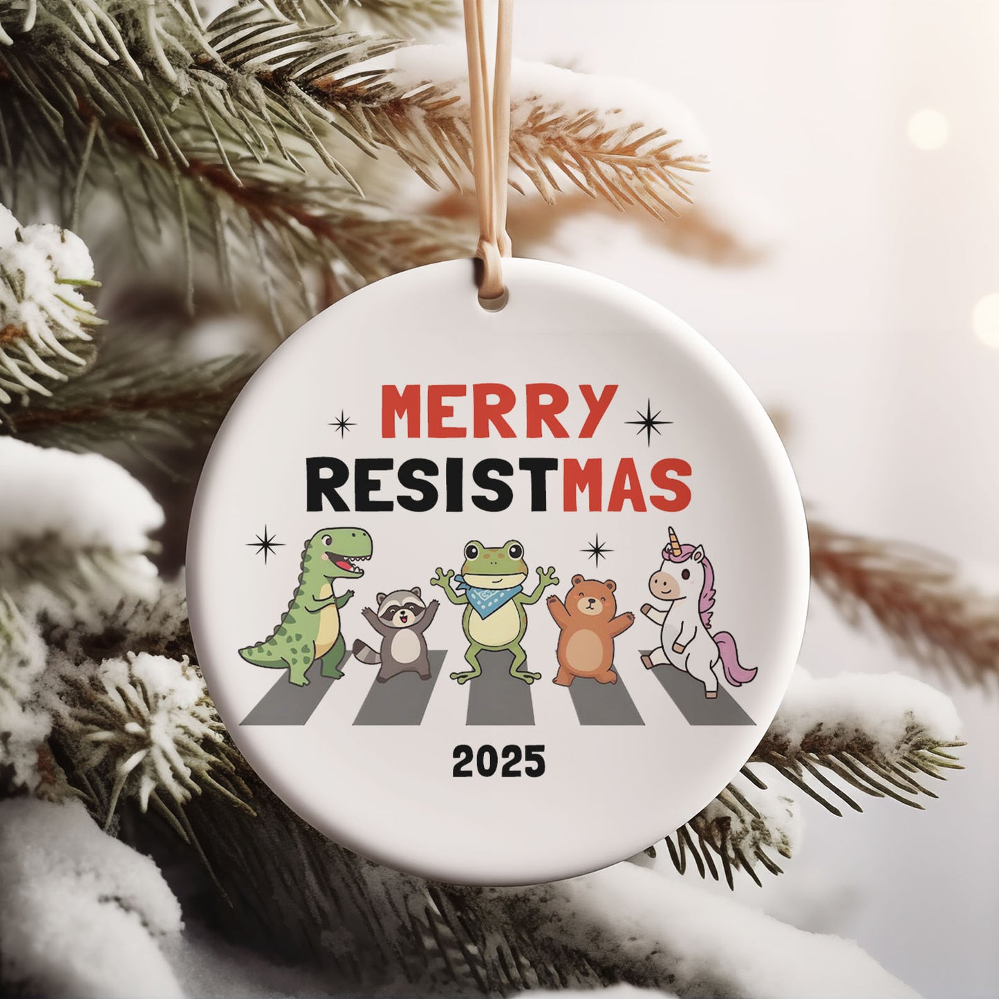 Resist Portland Frog Ceramic Ornament | Merry Resistmas Anti Trump Ornament | FDT Political Christmas Decoration 683607