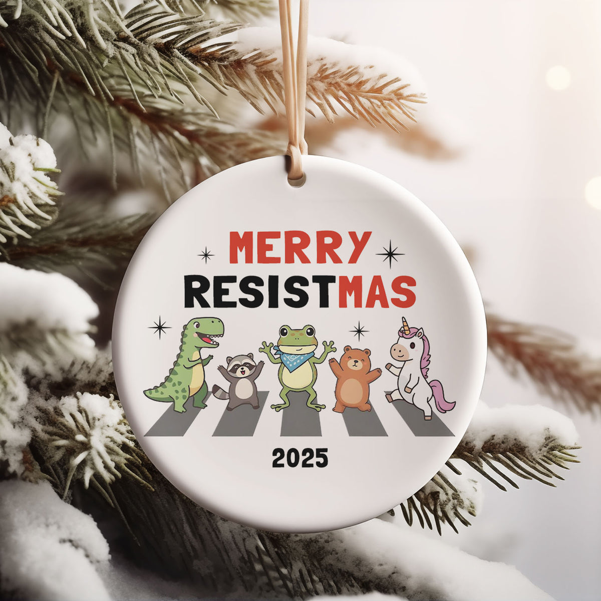 Resist Portland Frog Ceramic Ornament | Merry Resistmas Anti Trump Ornament | FDT Political Christmas Decoration 683607