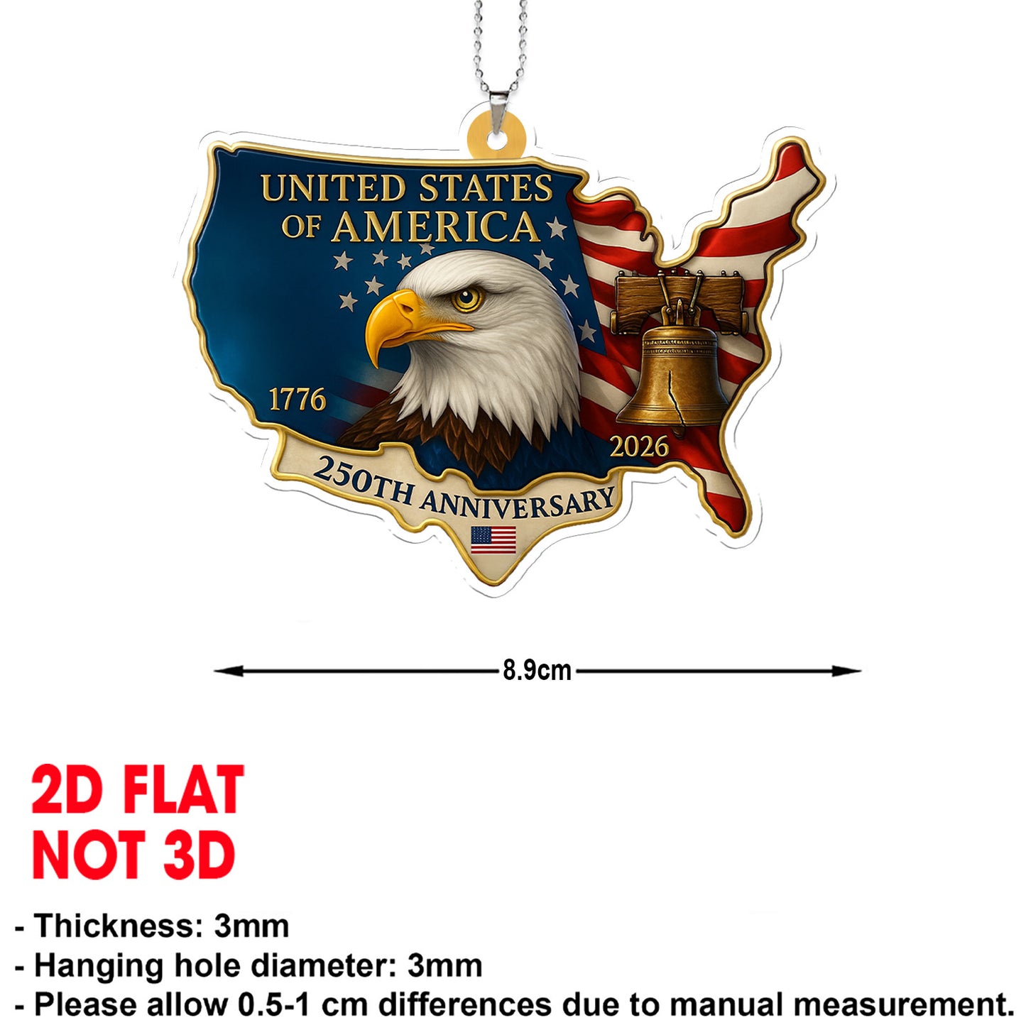 250 Years of America Car Ornament | 250th Anniversary 1776-2026 Ornament | Patriotic 4th of July Ornament 683611