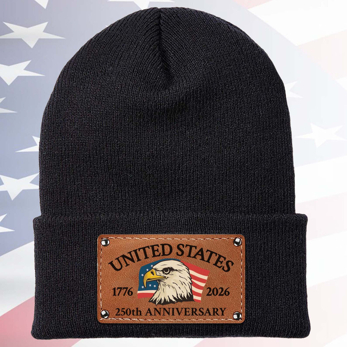 250 Years Anniversary Knit Leather Patch Beanie | Print Leather Patch Hat | 250th Years Of America Anniversary Gift 683630