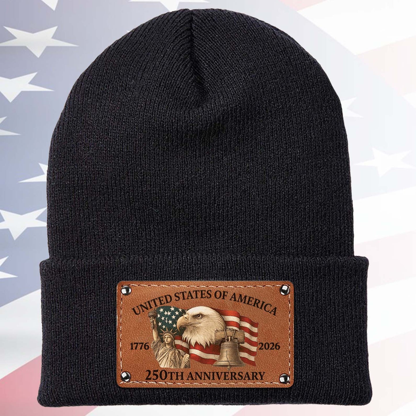 250 Years Anniversary Knit Leather Patch Beanie | Print Leather Patch Hat | 250 Years Of America Anniversary Gift 683632