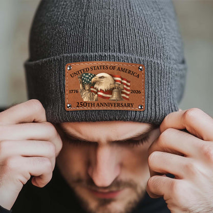 250 Years Anniversary Knit Leather Patch Beanie | Print Leather Patch Hat | 250 Years Of America Anniversary Gift 683632