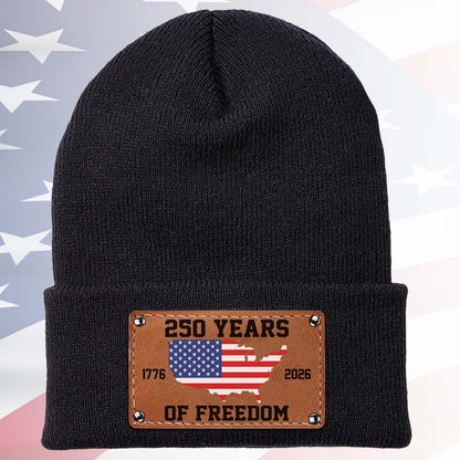 250 Years of Freedom America Beanie | Patriotic Knit Hat with Leather Patch | USA 250th Anniversary Christmas Gift 683641
