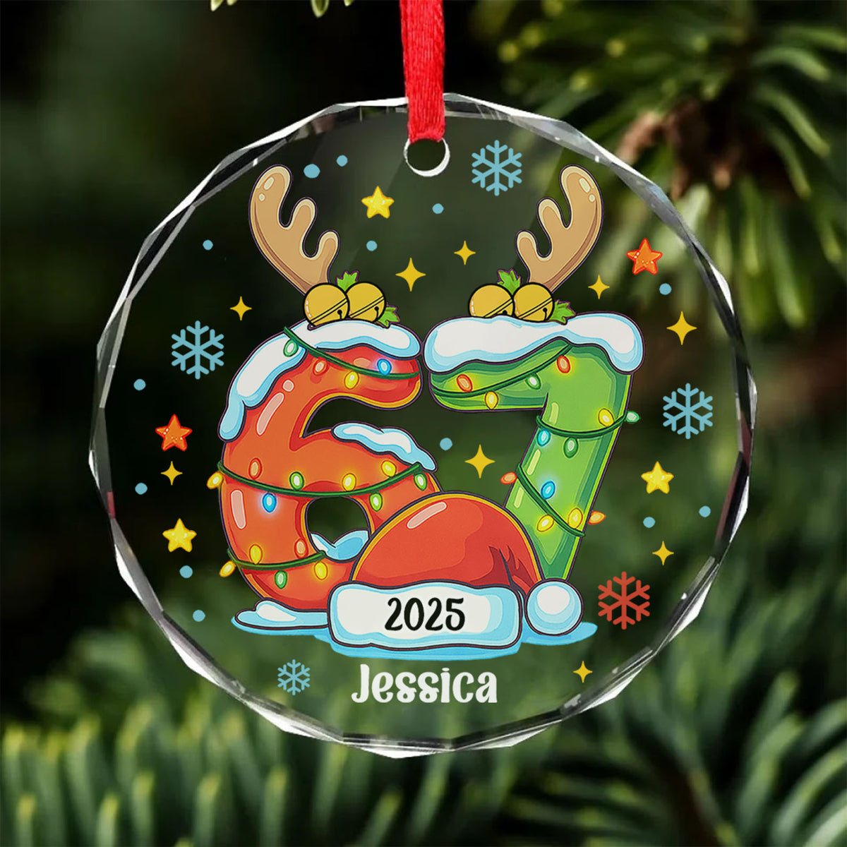 Custom Funny Six Seven Meme Glass Ornament | 6 7 Viral Christmas Decoration | Gen Z Slang Holiday Keepsake Gift 683647