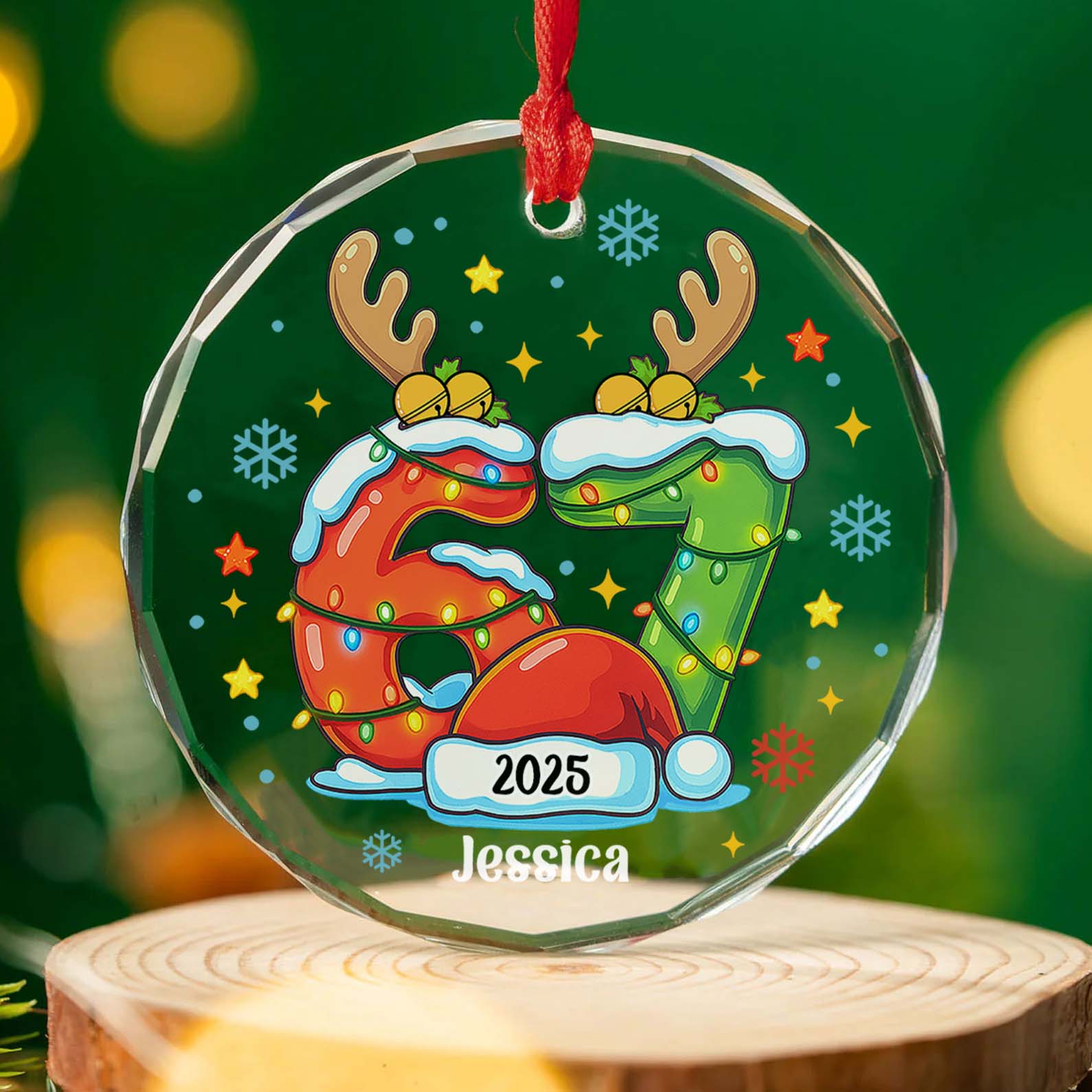 Custom Funny Six Seven Meme Glass Ornament | 6 7 Viral Christmas Decoration | Gen Z Slang Holiday Keepsake Gift 683647