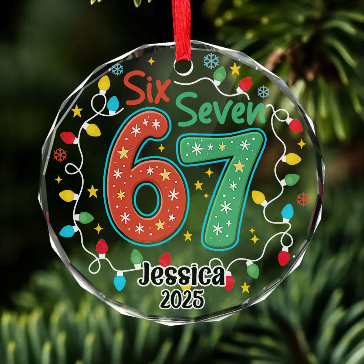 Custom Funny Six Seven Meme Glass Ornament | 6 7 Viral Christmas Decoration | Gen Z Slang Holiday Keepsake Gift 683647_2