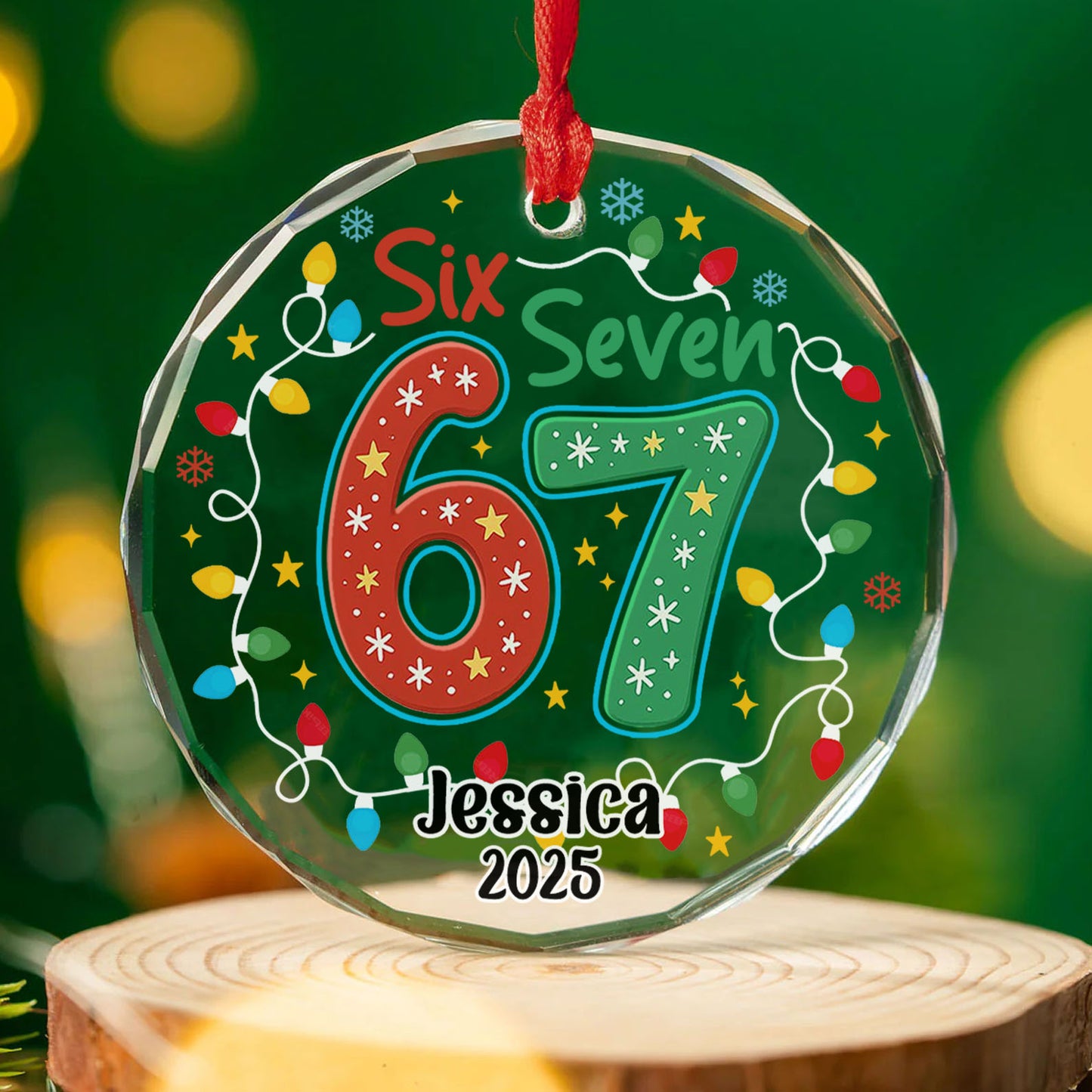 Custom Funny Six Seven Meme Glass Ornament | 6 7 Viral Christmas Decoration | Gen Z Slang Holiday Keepsake Gift 683647_2