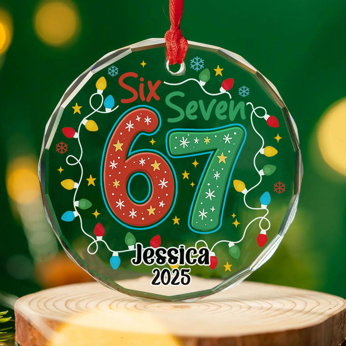 Custom Funny Six Seven Meme Glass Ornament | 6 7 Viral Christmas Decoration | Gen Z Slang Holiday Keepsake Gift 683647_2