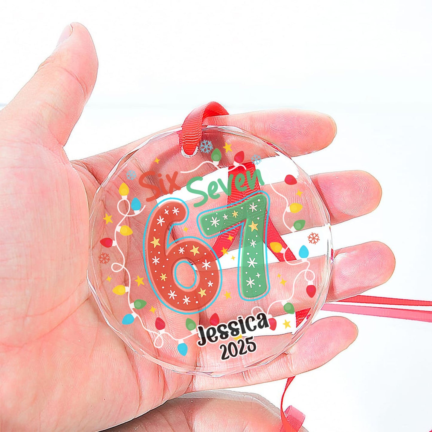 Custom Funny Six Seven Meme Glass Ornament | 6 7 Viral Christmas Decoration | Gen Z Slang Holiday Keepsake Gift 683647_2