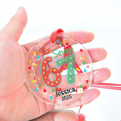 Custom Funny Six Seven Meme Glass Ornament | 6 7 Viral Christmas Decoration | Gen Z Slang Holiday Keepsake Gift 683647_2