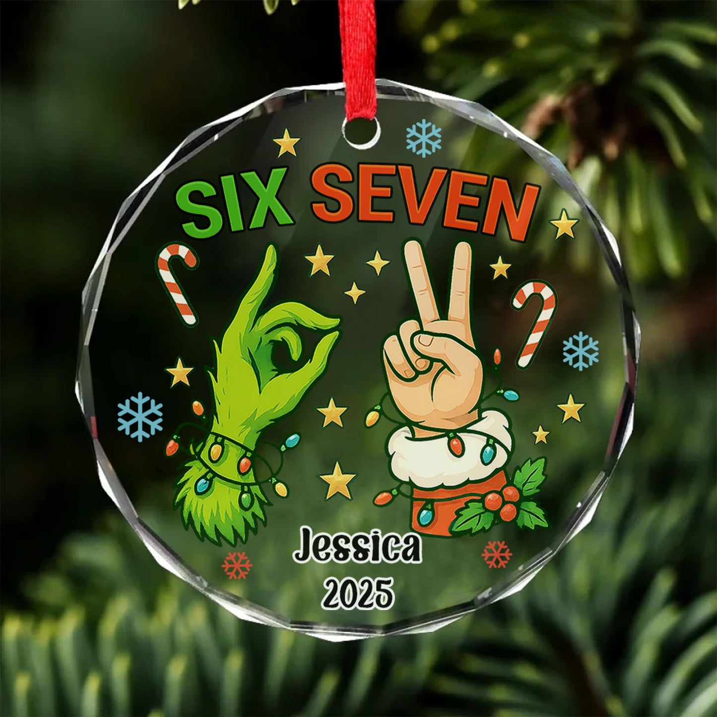 Custom Funny Six Seven Meme Glass Ornament | 6 7 Viral Christmas Decoration | Gen Z Slang Holiday Keepsake Gift 683647_1