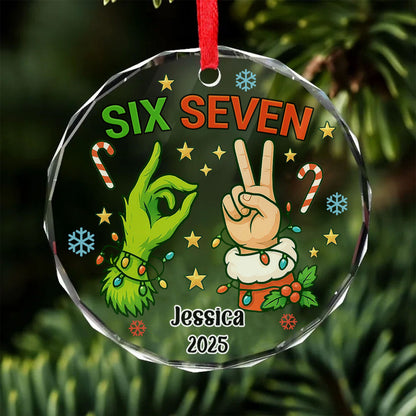 Custom Funny Six Seven Meme Glass Ornament | 6 7 Viral Christmas Decoration | Gen Z Slang Holiday Keepsake Gift 683647_1