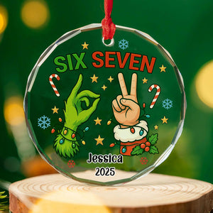 Custom Funny Six Seven Meme Glass Ornament | 6 7 Viral Christmas Decoration | Gen Z Slang Holiday Keepsake Gift 683647_1
