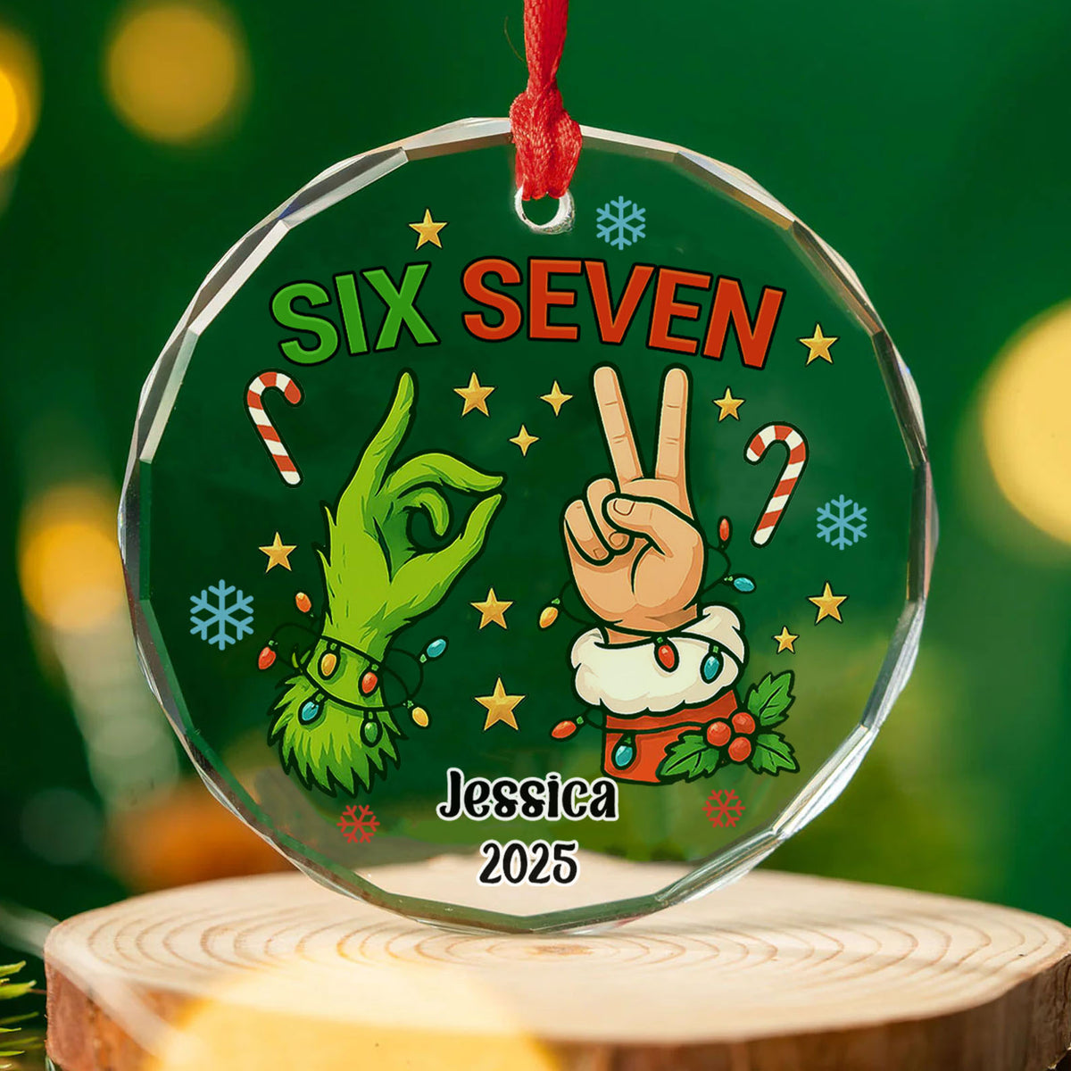 Custom Funny Six Seven Meme Glass Ornament | 6 7 Viral Christmas Decoration | Gen Z Slang Holiday Keepsake Gift 683647_1