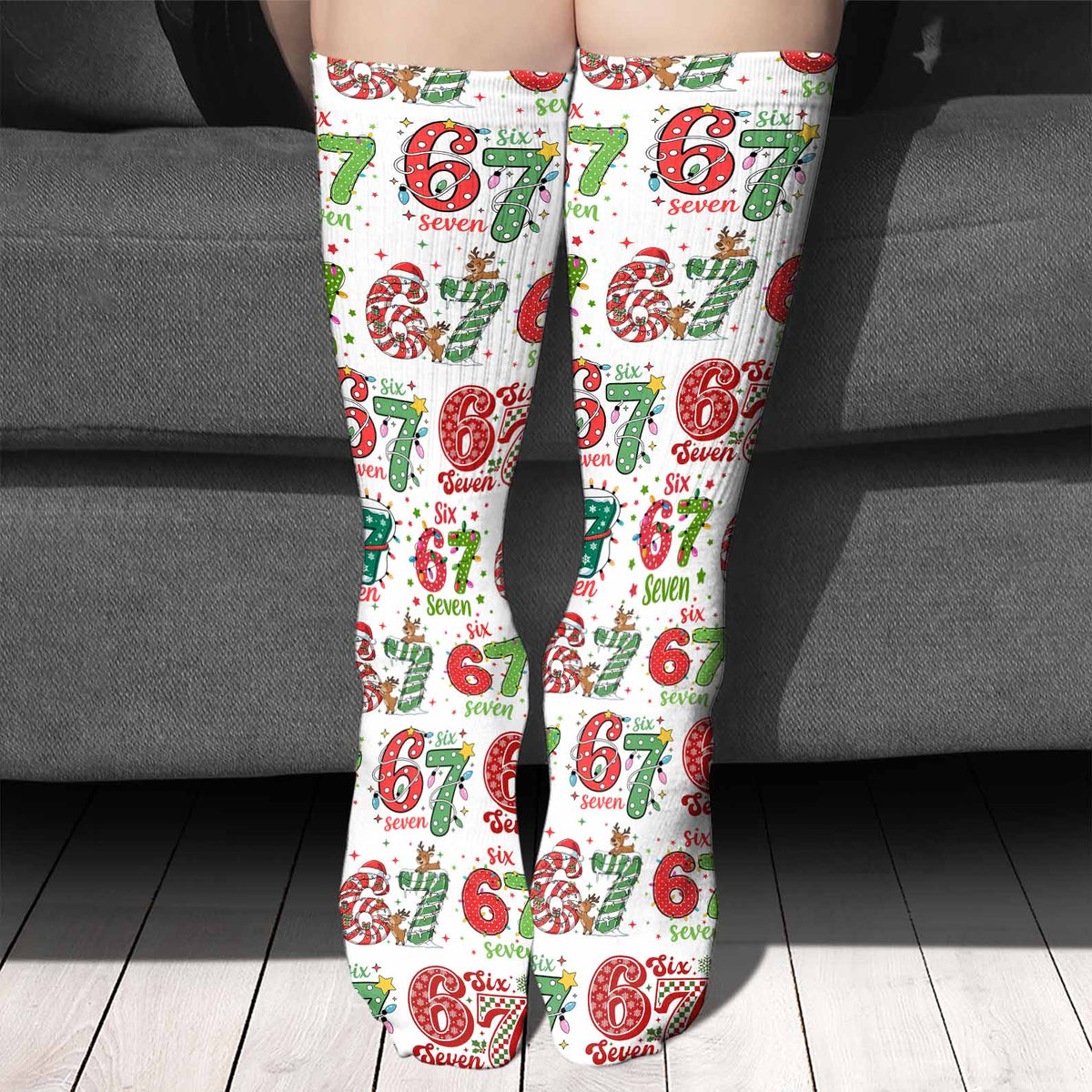 Christmas Six Seven Socks | Funny 6 7 Meme Socks | Trending 6 7 Socks for Christmas 683652