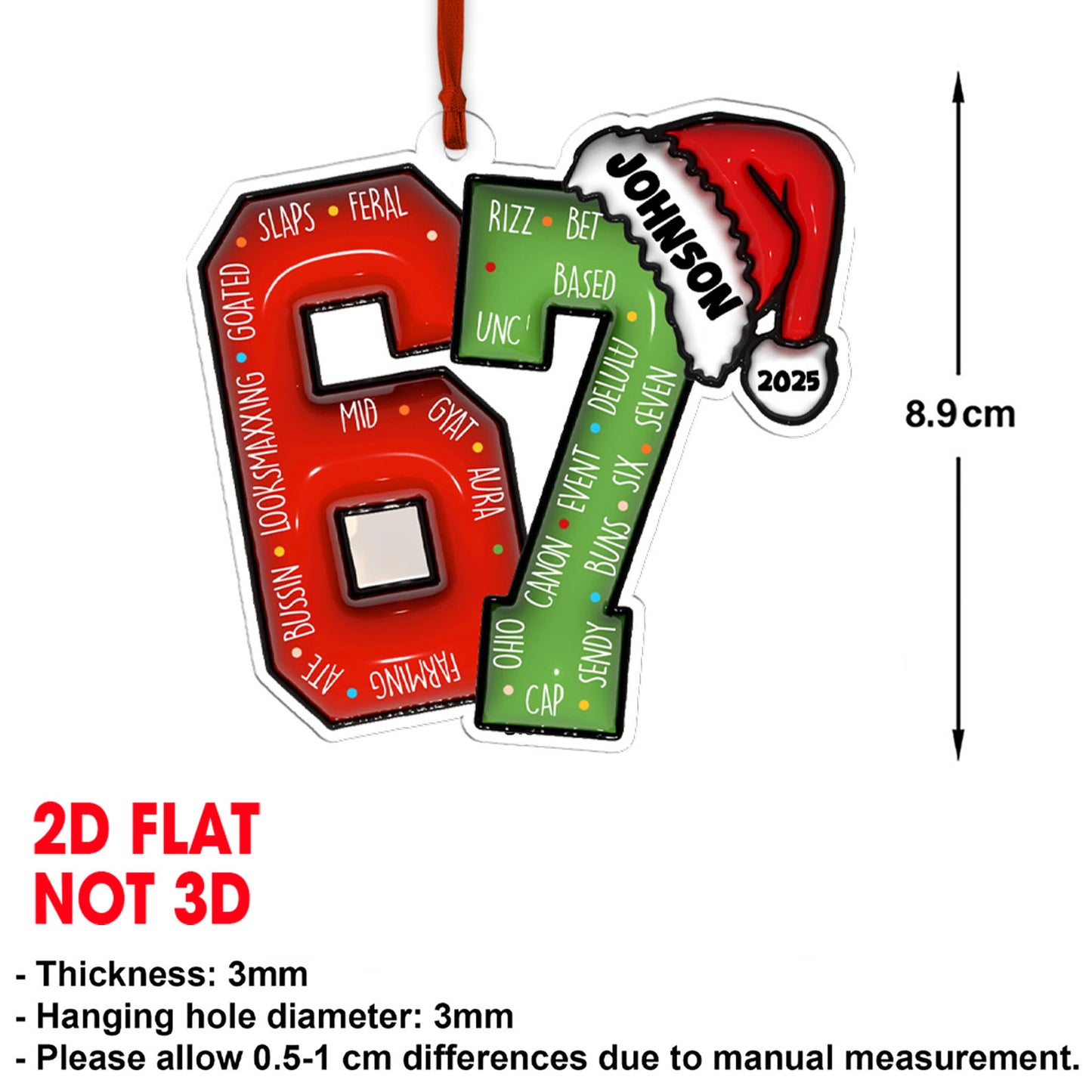 Customize Name and Year 67 Acrylic Ornament | Personalized Six Seven Slang Christmas Decoration | Funny Gift for Christmas 683668