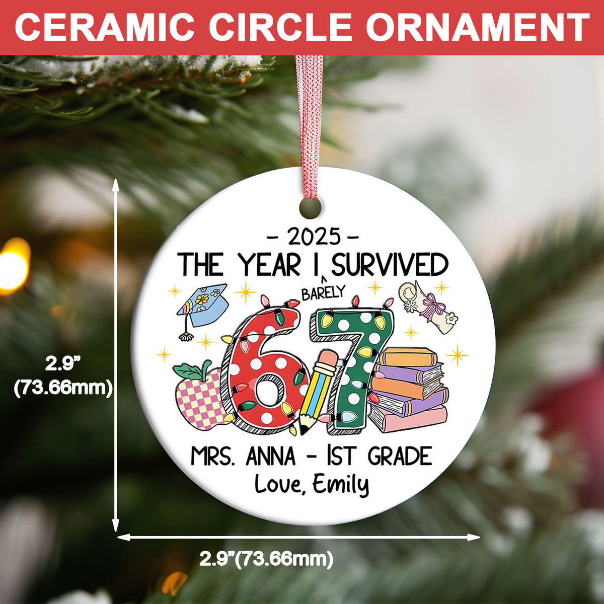 Custom Funny Teacher Six Seven Meme Ceramic Ornament | 6 7 Christmas Gift for Teacher | Christmas Gift 683669