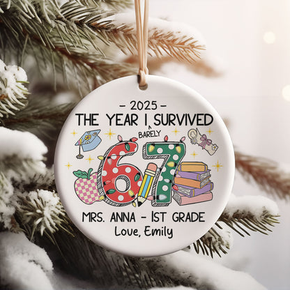 Custom Funny Teacher Six Seven Meme Ceramic Ornament | 6 7 Christmas Gift for Teacher | Christmas Gift 683669