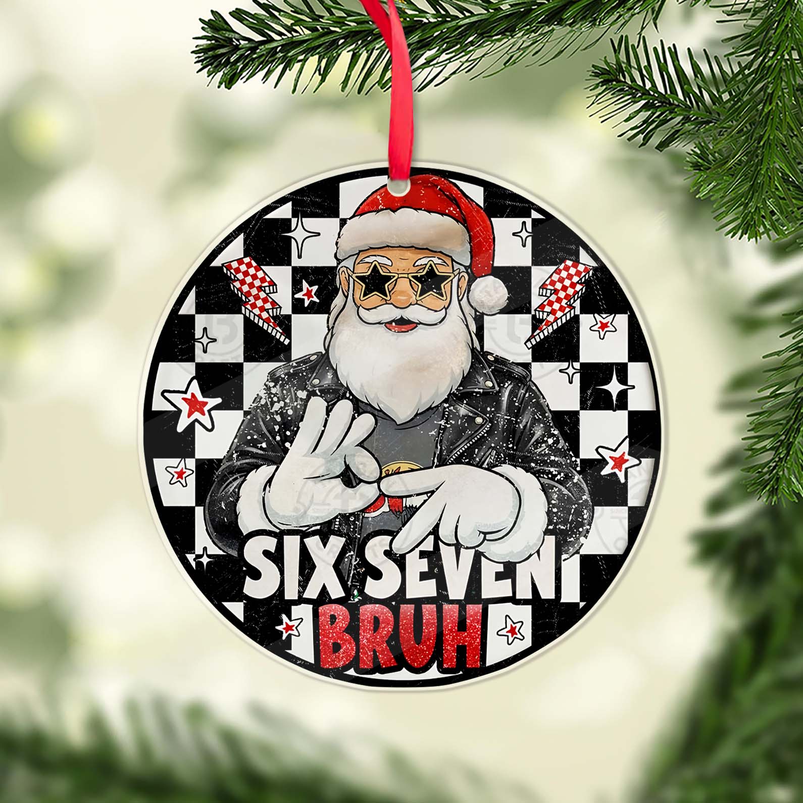 Six Seven Meme Acrylic Christmas Ornament | Viral 6 7 Santa Joke Decoration | Six Seven Humor Gift  683674