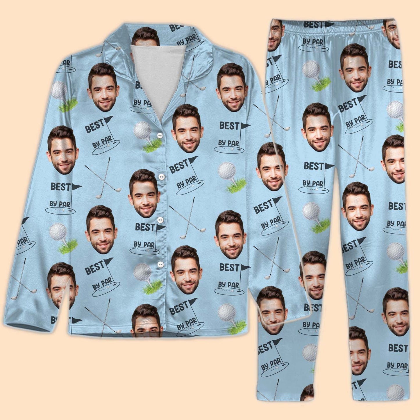 Personalized Funny Face Pajamas | Custom Face Golf Theme Pajamas | Gift for Family Pajamas 683703
